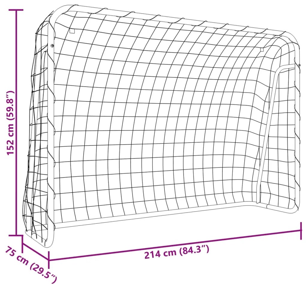 Baliza de futebol com rede 214x75x152 cm aço/poliéster branco