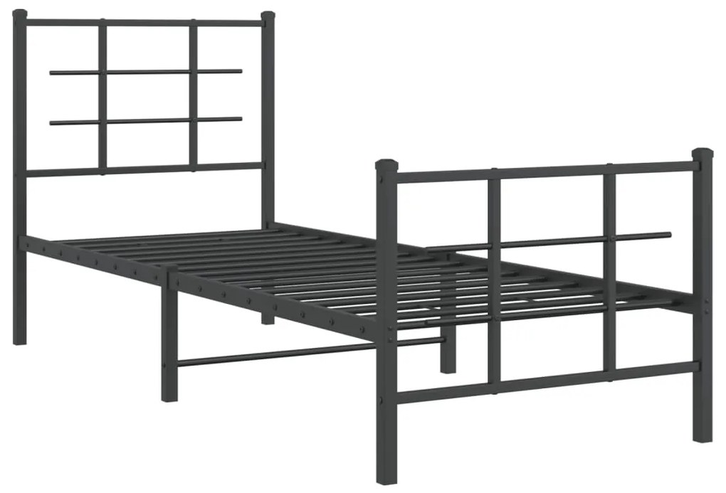 Estrutura de cama com cabeceira e pés 75x190 cm metal preto