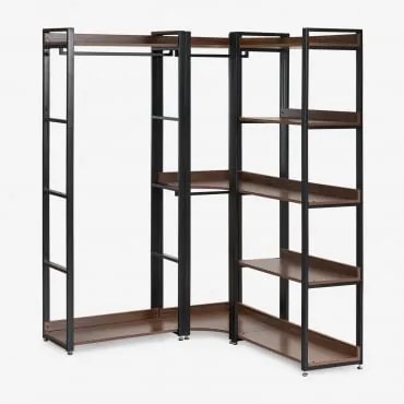 Armário Modular Aberto De Canto De 3 Peças Com Cabideiro Em Aço E Mdf Ariaster Preto - Sklum