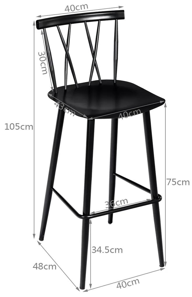 Conjunto de 2 Cadeiras de Sala de Jantar Cadeiras de Bistrô em Metal Simples e Moderno com encosto 48 x 40 x 105 cm Preto
