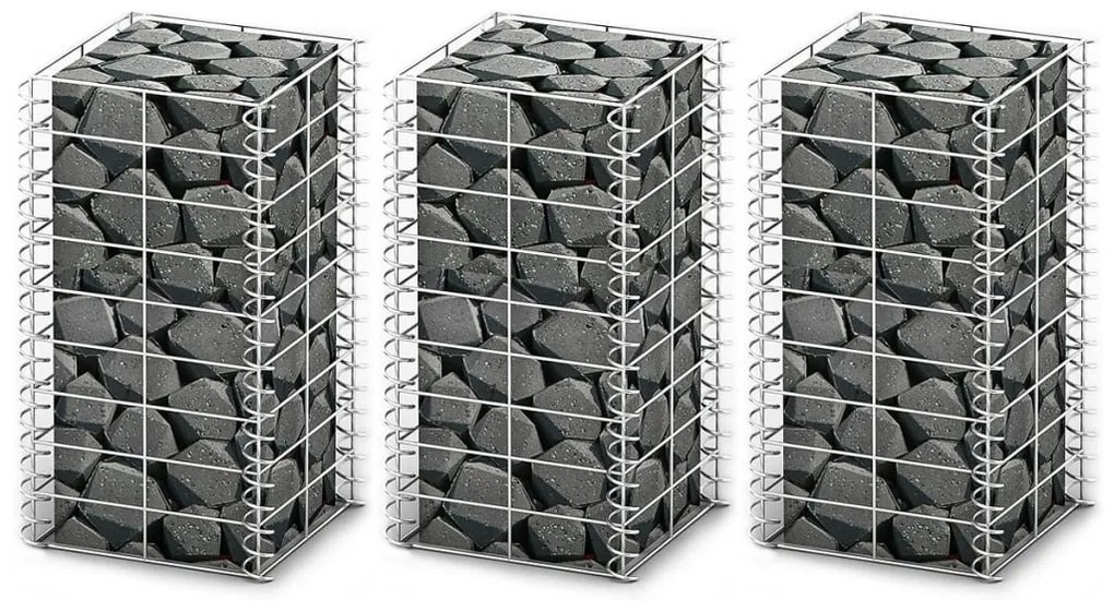 vidaXL Conjunto de gabiões 3 pcs arame galvanizado 25 x 25 x 50 cm