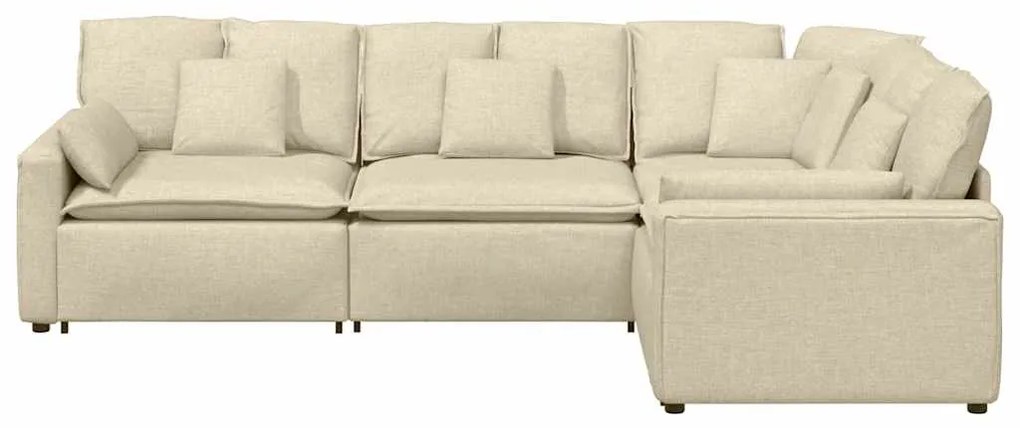 Sofá modular com almofadas tecido creme