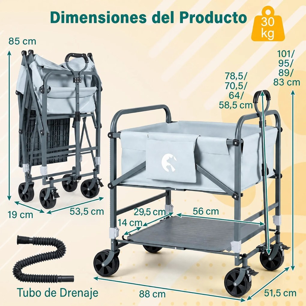 Banheira para Cães Dobrável, 88 x 51,5 x 83-101 cm, Altura Regulável, Cinzento