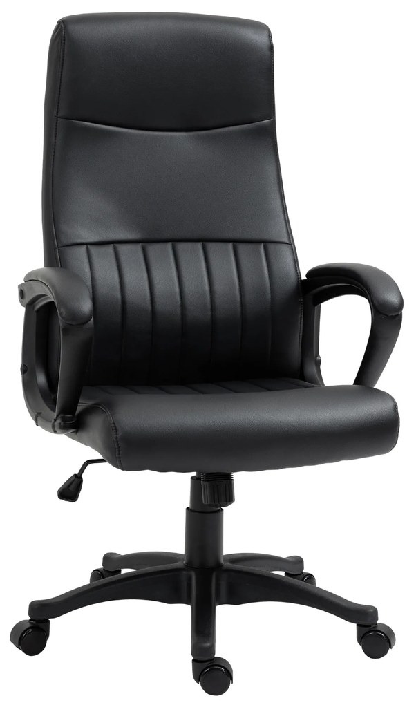Vinsetto Cadeira de Escritório Ergonômica Cadeira de Escritório Basculante e Giratória 360° com Altura Ajustável Encosto Alto e Apoio para os Braços Pele Sintética 61,5x66x113-123cm Preto