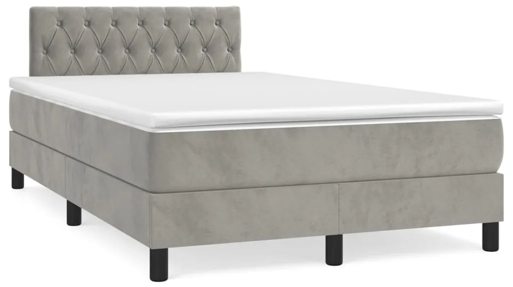 Cama boxspring com colchão 120x190 cm veludo cinzento-claro
