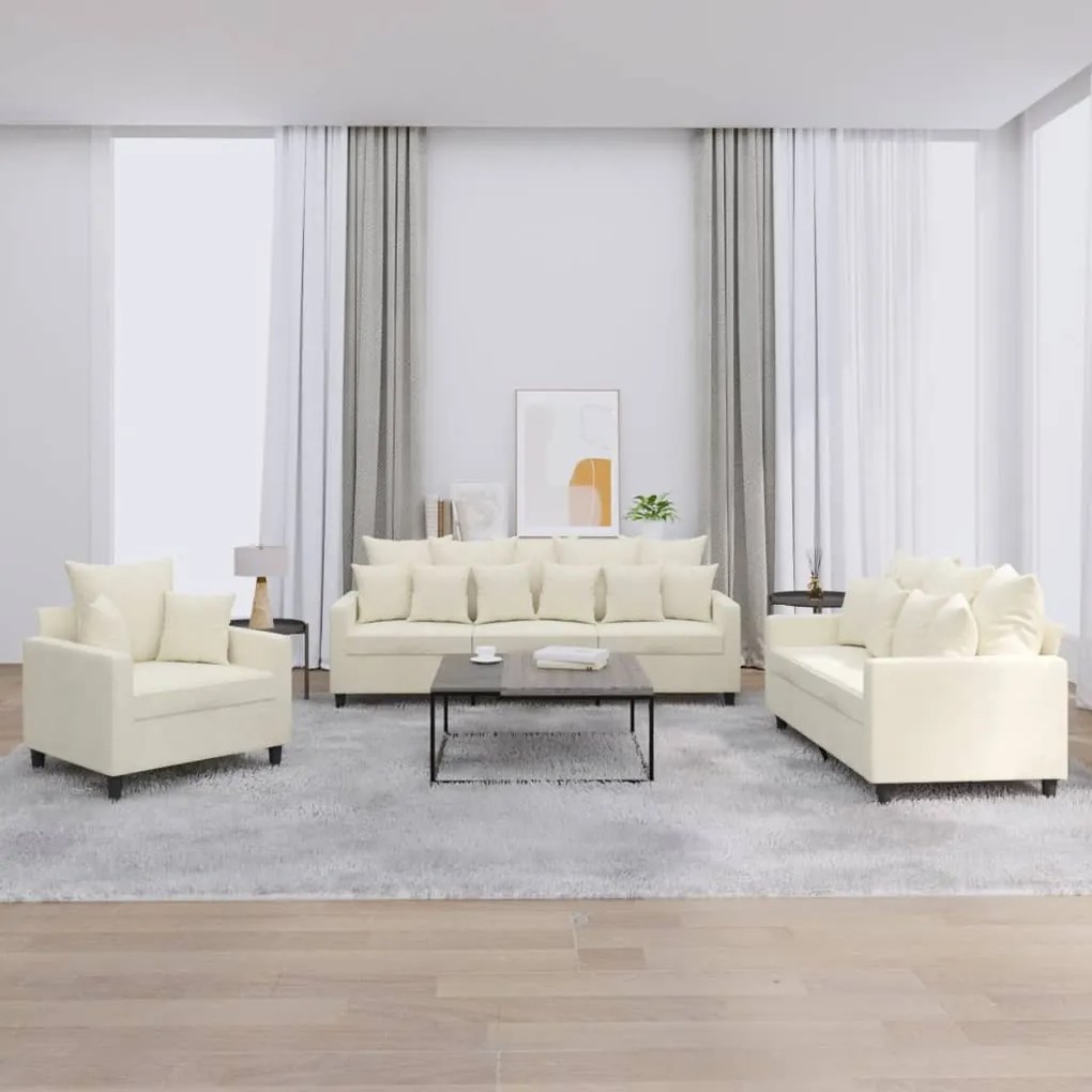 vidaXL 3 pcs conjunto de sofás com almofadões veludo cor creme