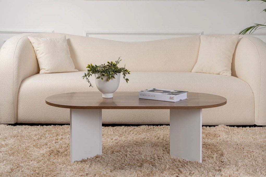 Mesa de Centro Sable – Walnut e Branco – 119x40x60 cm
