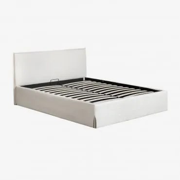 Cama Com Baú Articulado Estofada Lorea Chenille Branco Pérola & 140 X 190 Cm - Sklum