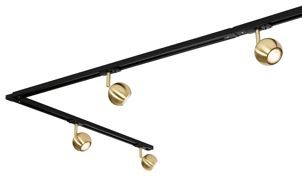 Sistema de trilho moderno monofásico 5 luzes preto com dourado - Gissi Moderno