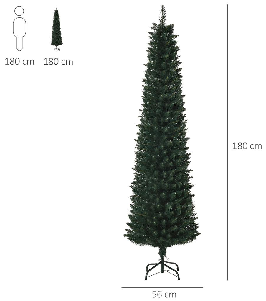 Árvore de Natal Artificial Altura 180cm com 380 Ramos de Folhas de PVC Ignífugos Base Dobrável e Suporte Metálico Decoração de Natal para Interiores Ø