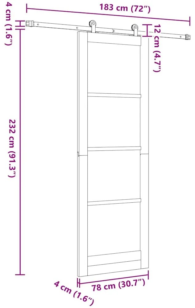 Porta Deslizante vidaXL com Conjunto de Hardware 'ORKDAL'Madeira Sólid