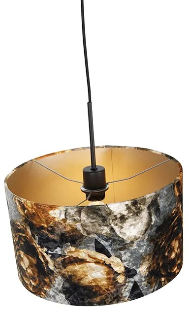 Candeeiro de suspensão moderno preto com cúpula floral 35 cm - Combi Moderno