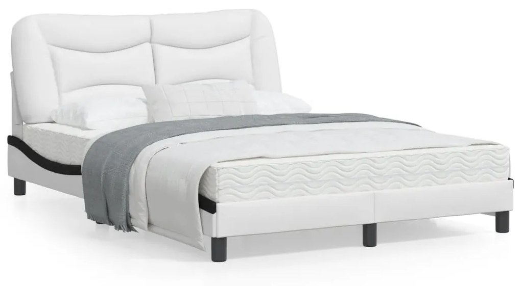 vidaXL Estrutura cama c/ luzes LED 140x200cm couro artif. branco/preto