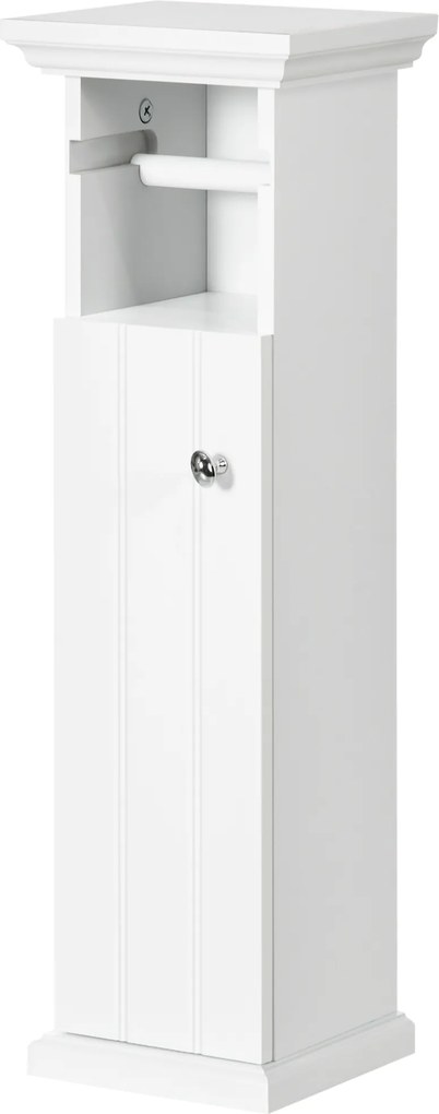 Móvel de casa de banho 21,5 x 17,8 x 66,5 cm com suporte para papel higiénico, armário e saída para o papel, branco