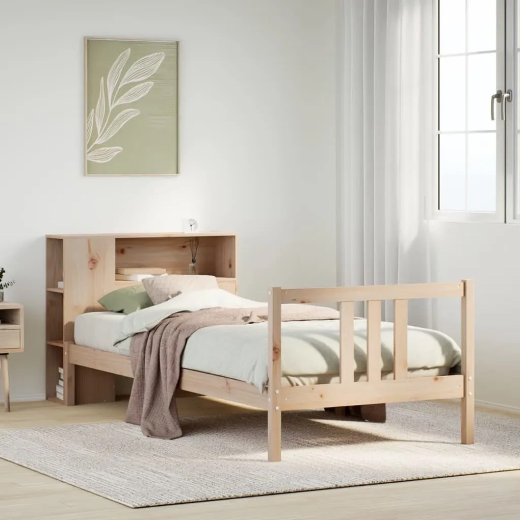 Cama com estante sem colchão 75x190 cm pinho maciço