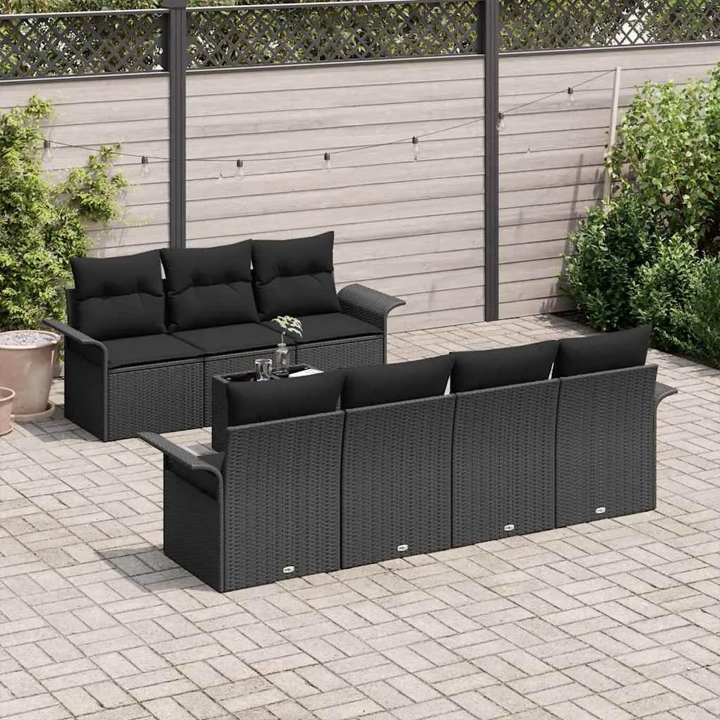 Conjunto de Sofá de Jardim com 8 Peças e Almofadas Pretas em Rattan