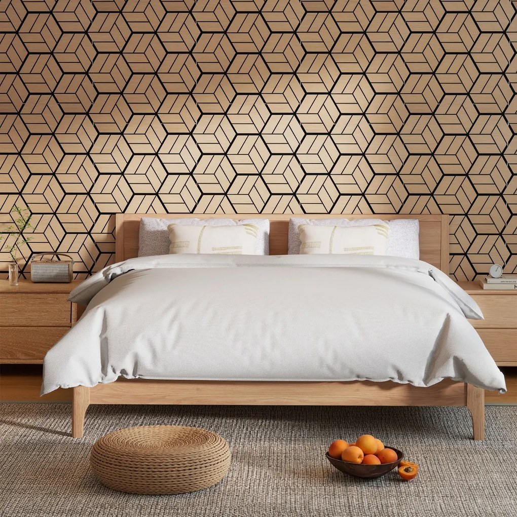 Conjunto de 4 painéis acústicos 81 x 66 cm com 9 painéis hexagonais de madeira para redução de ruído e decoração de tetos e paredes