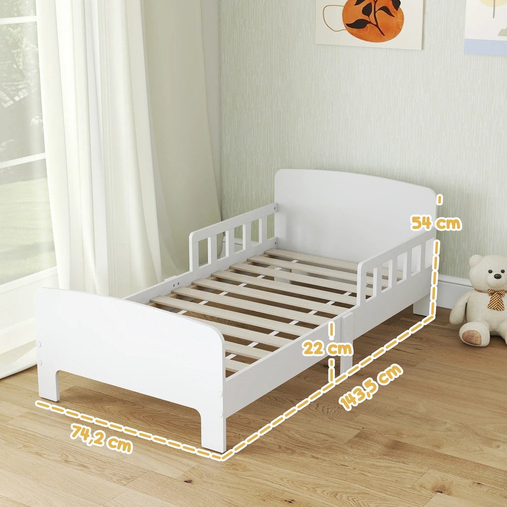 Cama infantil, 143,5 x 74,2 x 54 cm (COLCHÃO NÃO INCLUIDO), grades de segurança, base de ripas alta e estrutura robusta, branca
