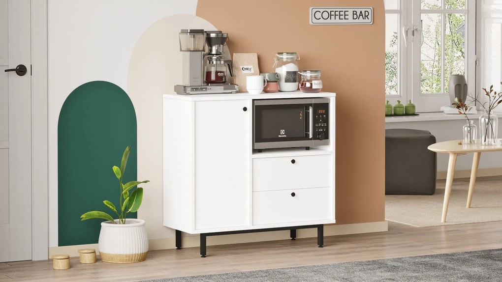 Aparador de cozinha "Toledo" - Branco - 88x85x35.5cm - Design Moderno