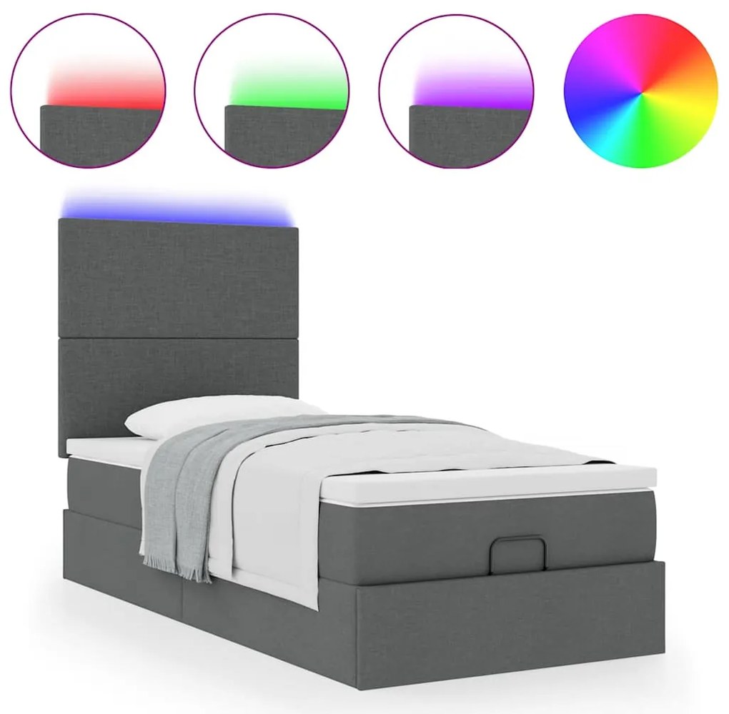 Cama Otomana com colchão & LEDs 80x200cm tecido cinza-escuro