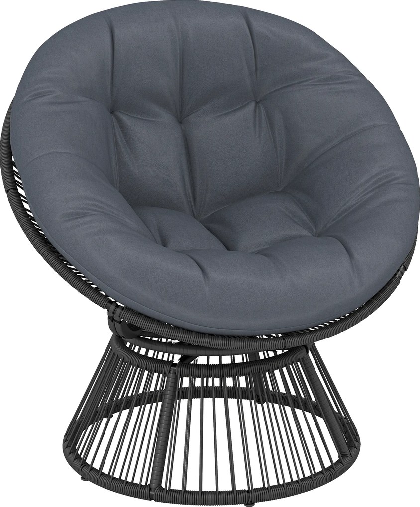 Outsunny Cadeira Papasan 360° giratória Cadeira de vime com almofada Estrutura de aço Poltrona redonda em rattan Poltrona lounge Cinza | Aosom Portugal