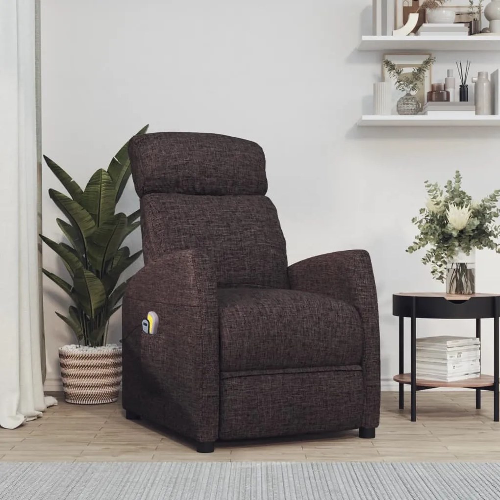 vidaXL Poltrona de massagens elétrica tecido castanho-escuro