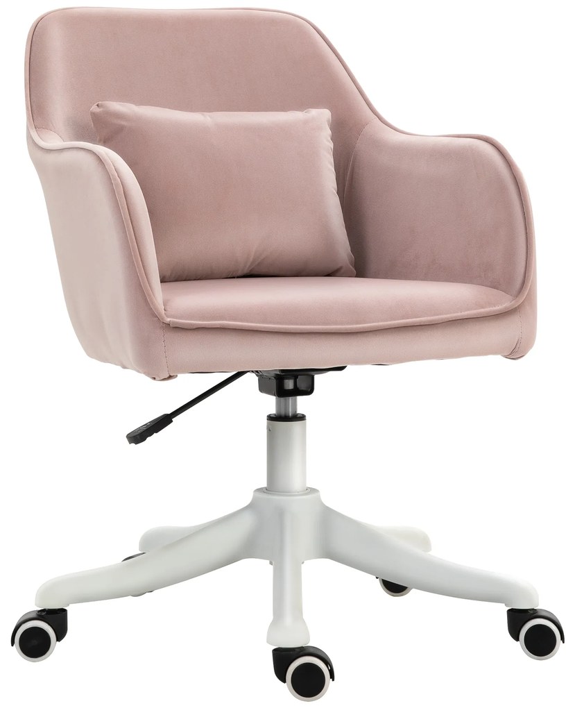 HOMCOM Cadeira de escritório de veludo cadeira de escritório com massagem almofada lombar integrada altura ajustável giratória 360° rosa em pó | Aosom Portugal