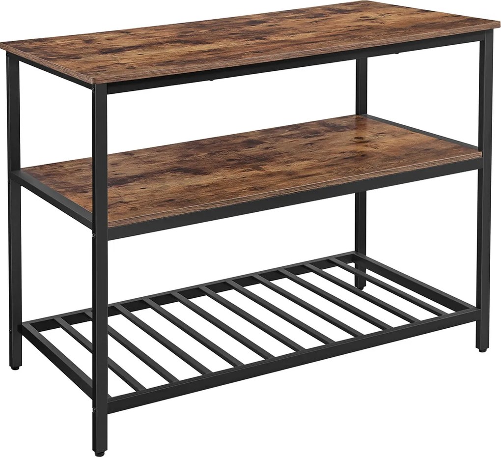Ilha de cozinha com 3 prateleiras 120 x 60 x 90 cm castanho Vintage-preto