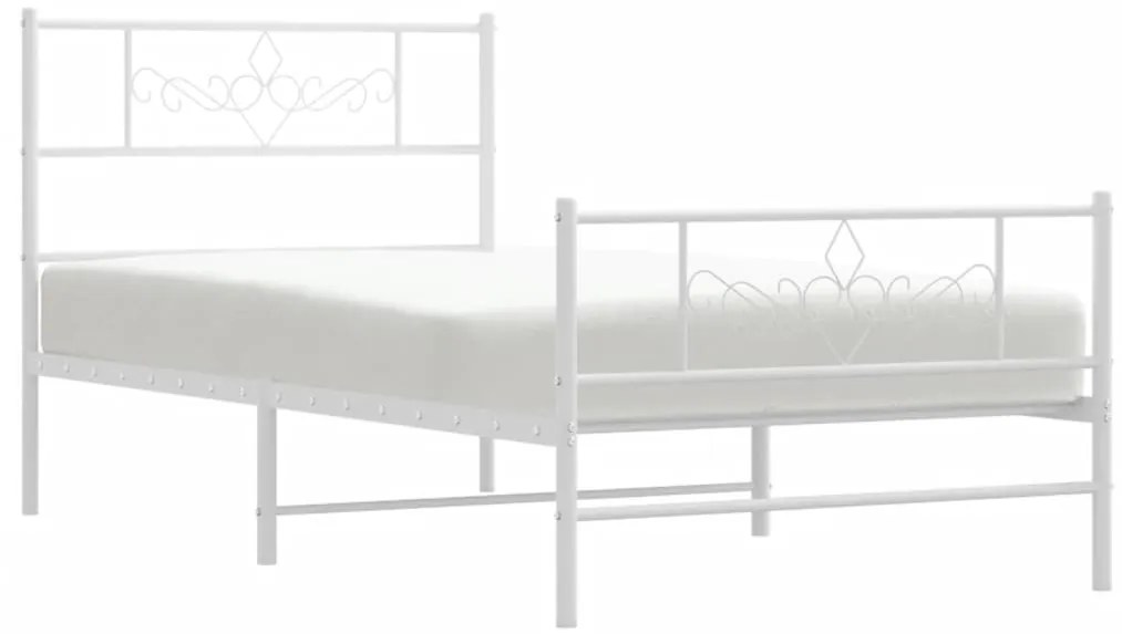 Estrutura de cama com cabeceira e pés 100x190 cm metal branco