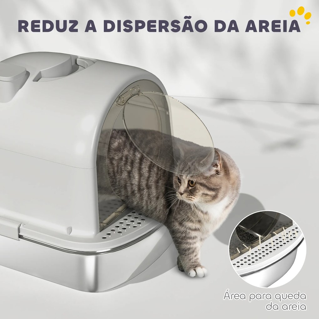 Caixa de Areia para Gatos em Aço Inoxidável com Tampa Caixa de Areia com Bolsa Desodorizante e Pá 52,4x41,3x39,9 cm Cinzento