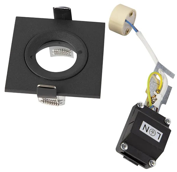 Conjunto de 3 focos encastrados para casa de banho preto quadrado IP44 - Xena Moderno