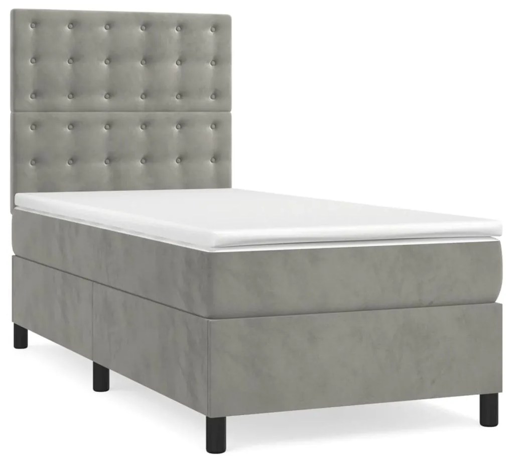 Cama box spring c/ colchão/LED 90x190 cm veludo cinzento-claro