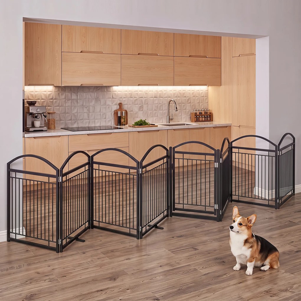 Vedação para Cães, 480 x 81 cm, 8 Painéis Modulares e Dobráveis, Preto