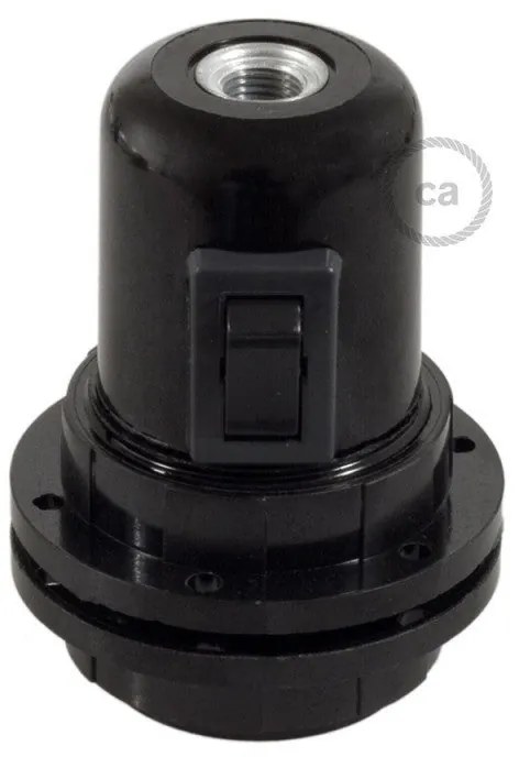 Double ferrule bakelite E27 lamp holder kit for lampshade with switch - Preto