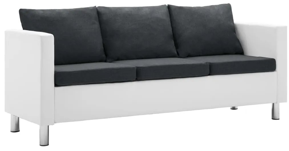vidaXL Sofá de 3 lugares em couro artificial branco e cinzento escuro