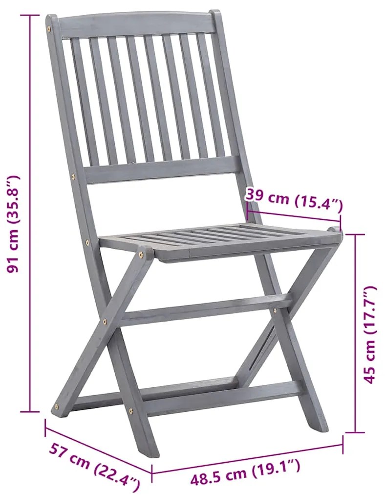 Cadeiras de exterior dobráveis 8pcs c/ almofadões acácia maciça