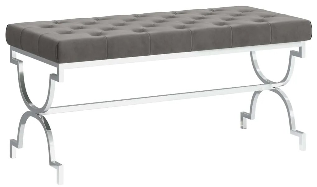 289046 vidaXL Banco 99 cm aço inoxidável e veludo cinzento