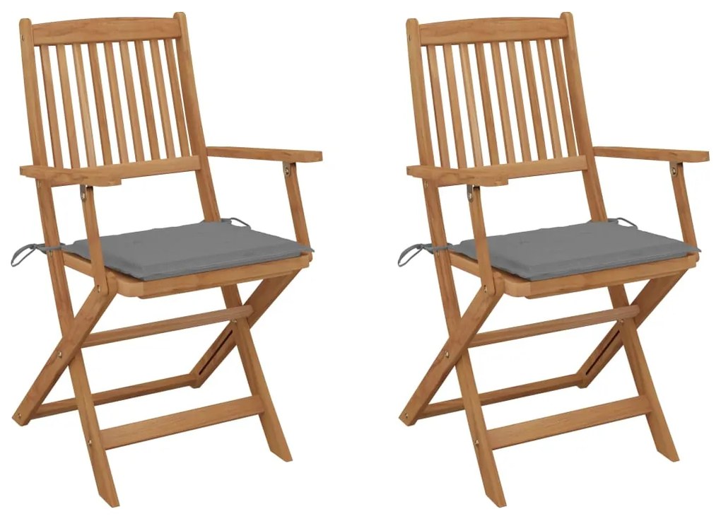 vidaXL Cadeiras de jardim dobráveis c/ almofadões 2 pcs acácia maciça