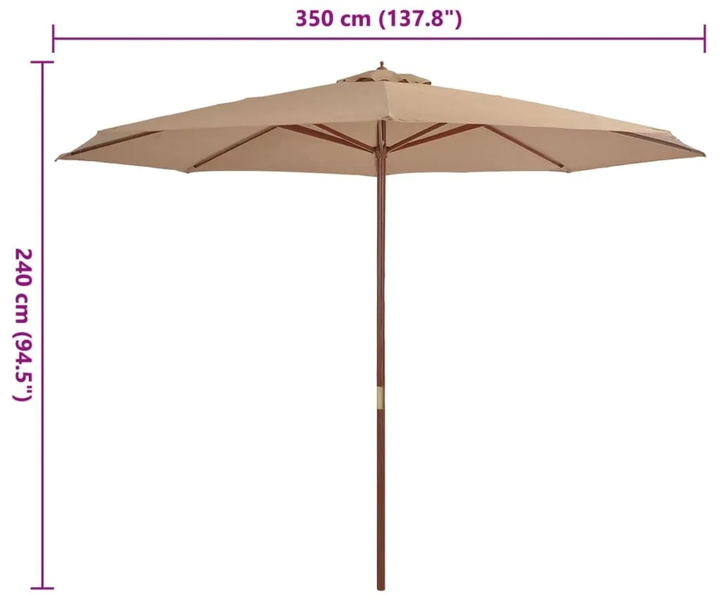 Guarda-sol exterior c/ poste madeira 350 cm cinza-acastanhado