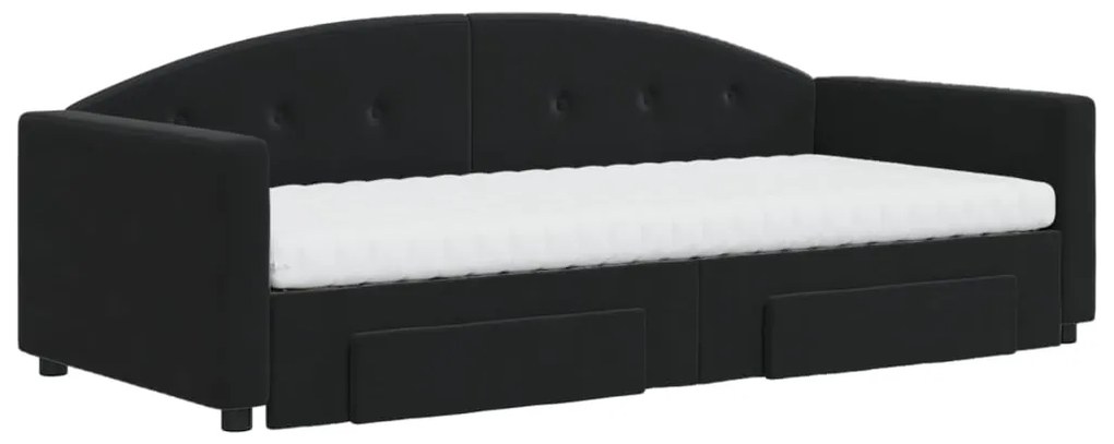 Sofá-cama com gavetão e gavetas 90x190 cm veludo preto