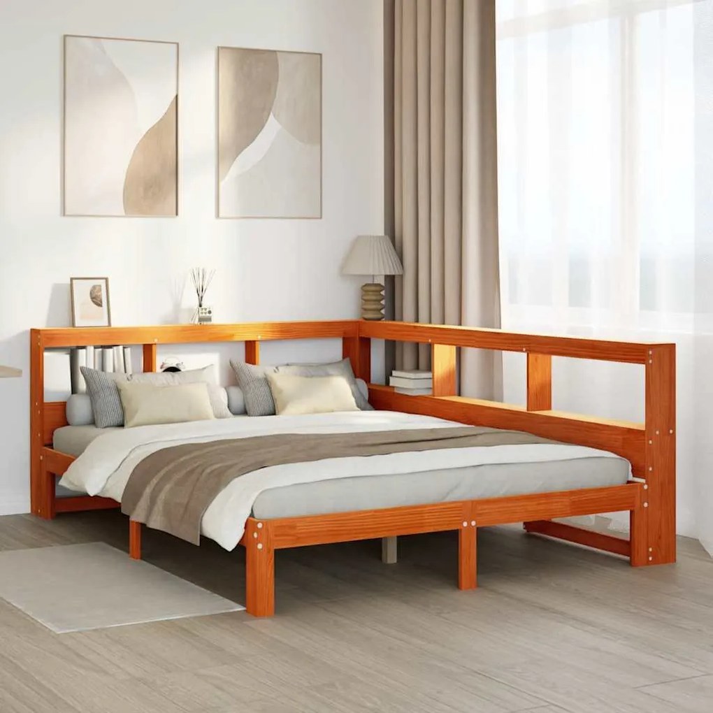 vidaXL Cama com estante sem colchão 135x190 cm pinho maciço