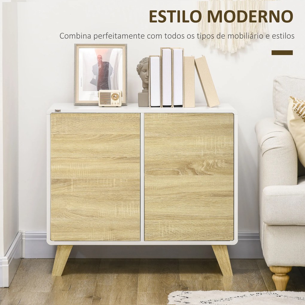 Aparador de Sala de Estar Moderno Buffet de Sala de Jantar com Portas de Abertura a Pressão e Prateleiras Ajustáveis para Dormitório 80x40x70cm Branco