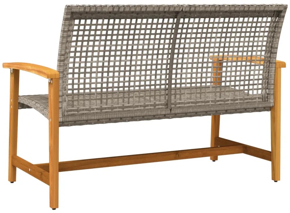 Banco de jardim 112 cm vime PE e madeira de acácia cinzento