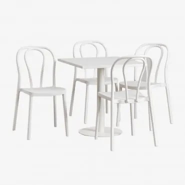 Conjunto De Mesa Quadrada 70x70 Cm E 4 Cadeiras De Jardim Mizzi Branco Glacial - Sklum