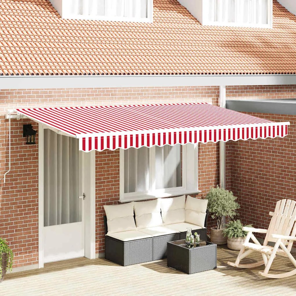 Toldo Retrátil Vermelho e Branco 400x200 cm 400 x 200 cm 4x2 m