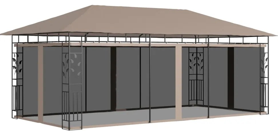 Gazebo c/ rede mosquiteira 6x3x2,73m 180 g/m² cinza-acastanhado