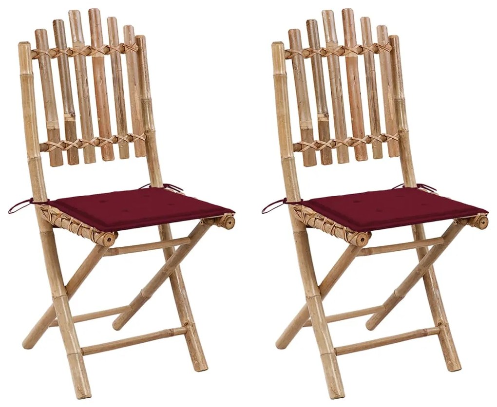 3063996 vidaXL Cadeiras de jardim dobráveis c/ almofadões 2 pcs bambu