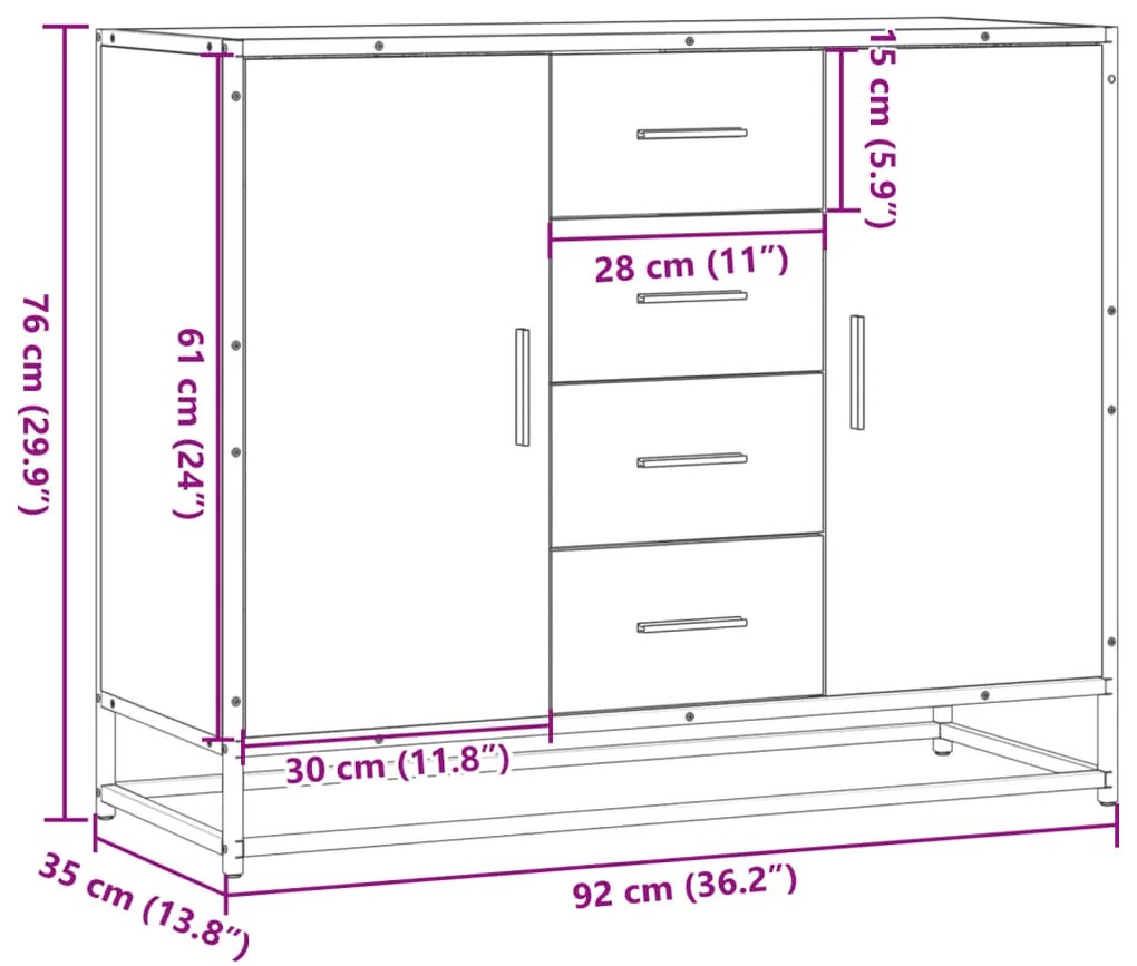 Aparador 92x35x76 cm derivados de madeira cinzento sonoma