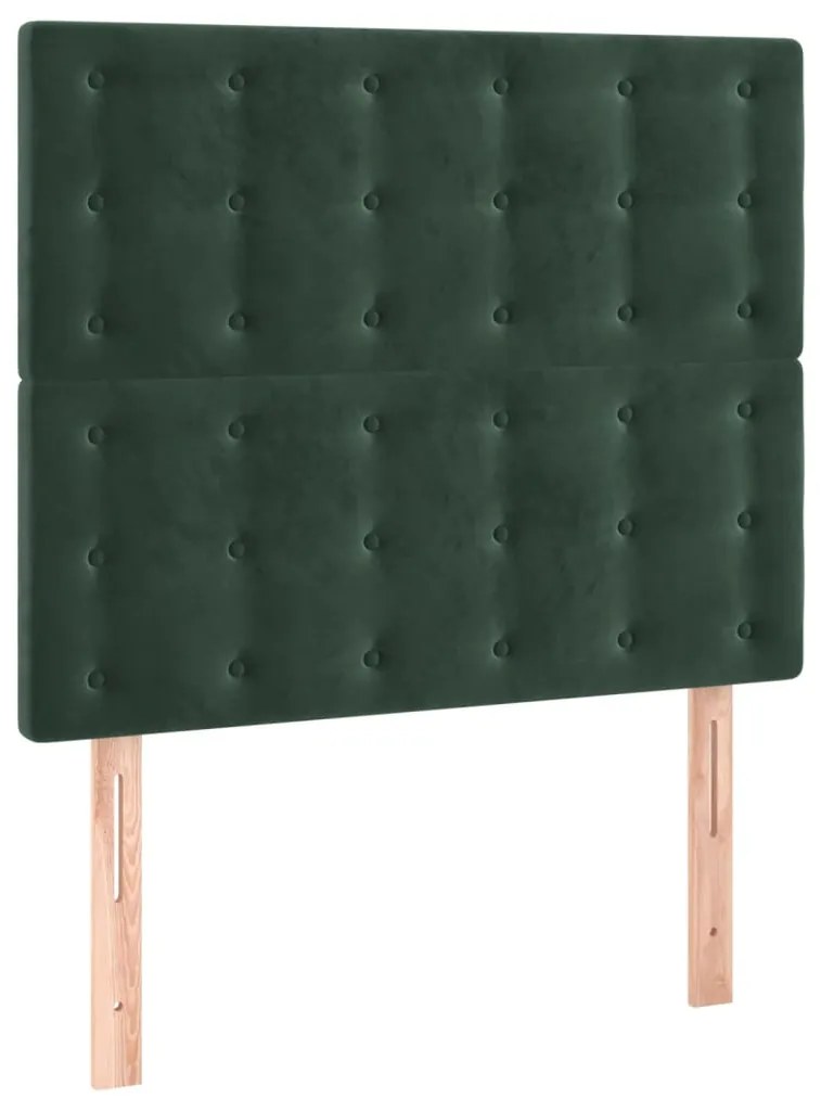 Cabeceira de cama c/ LED veludo 100x5x118/128 cm verde-escuro
