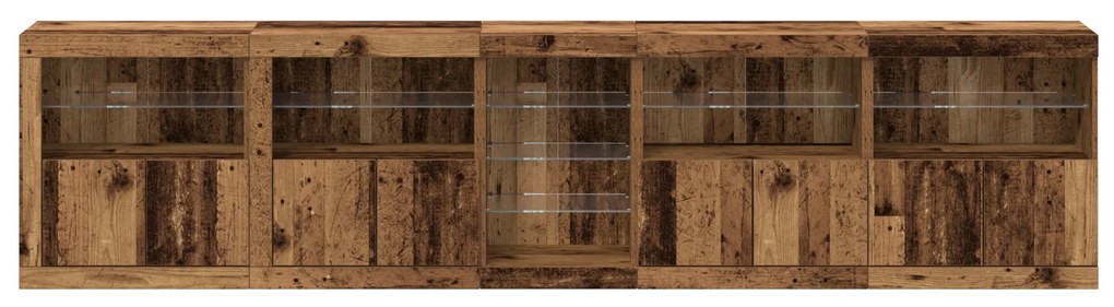 Aparador com Luzes LED Madeira Velha 283x37x67 cm Madeira de Engenhari